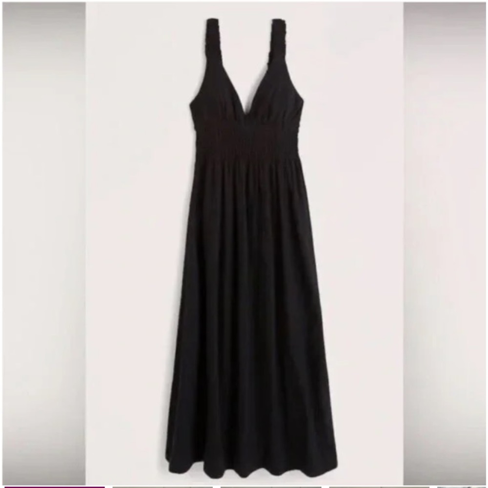 New: Abercrombie & Fitch Scrunch Strap Linen Blend Midi Maxi Dress. Size Small - Picture 2 of 13